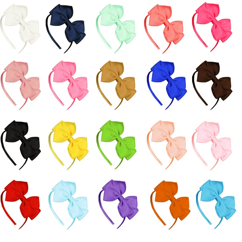 Kids' Bow Knot Headband - Solid Color Polyester Rib Hair Accessories for Girls and Women