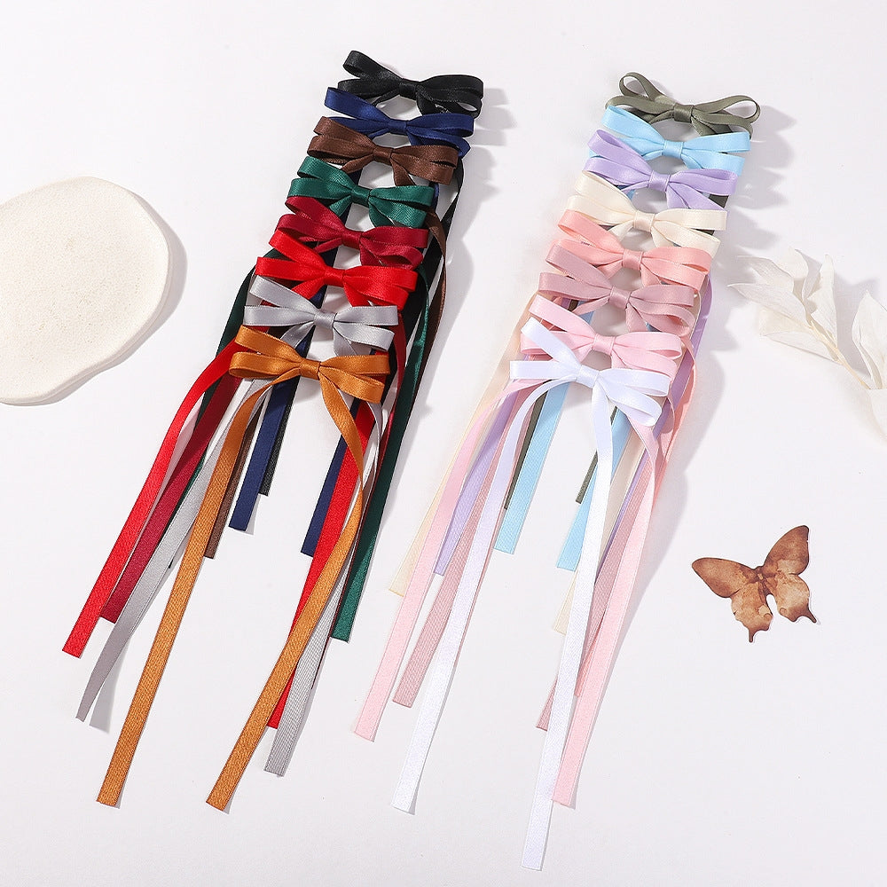 Children's Bow Knot Tassel Hair Clip - Polyester Cotton, Solid Candy Colors