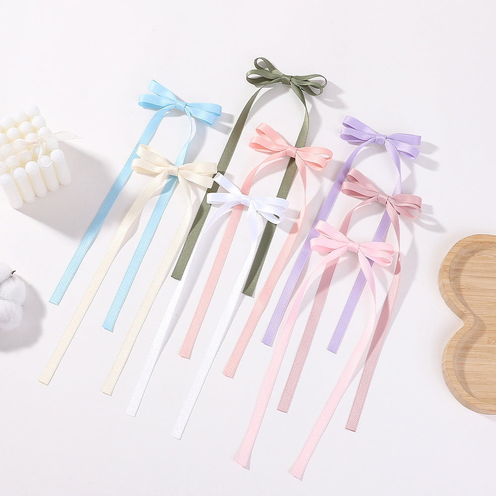 Children's Bow Knot Tassel Hair Clip - Polyester Cotton, Solid Candy Colors