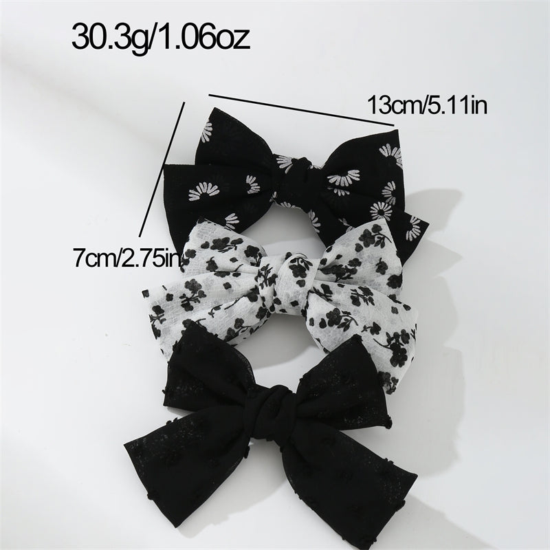 Children's Floral Bow Hair Clip Set - Colorful Fabric & Simple Style