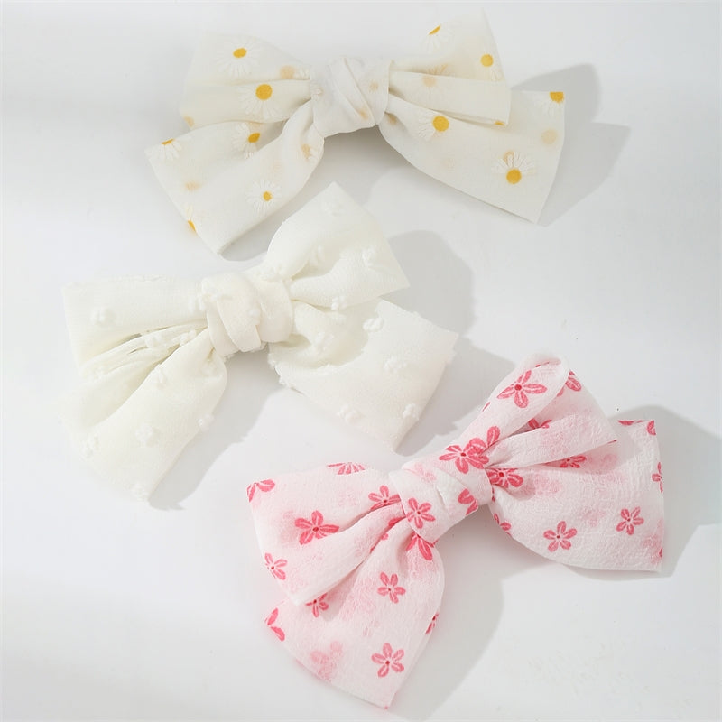 Children's Floral Bow Hair Clip Set - Colorful Fabric & Simple Style