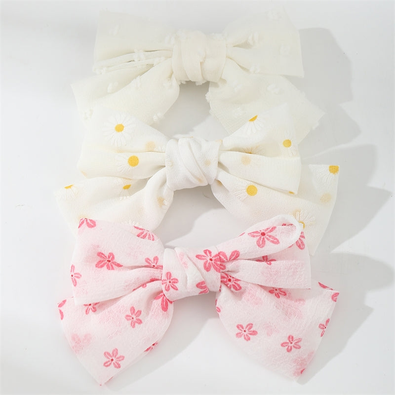 Children's Floral Bow Hair Clip Set - Colorful Fabric & Simple Style