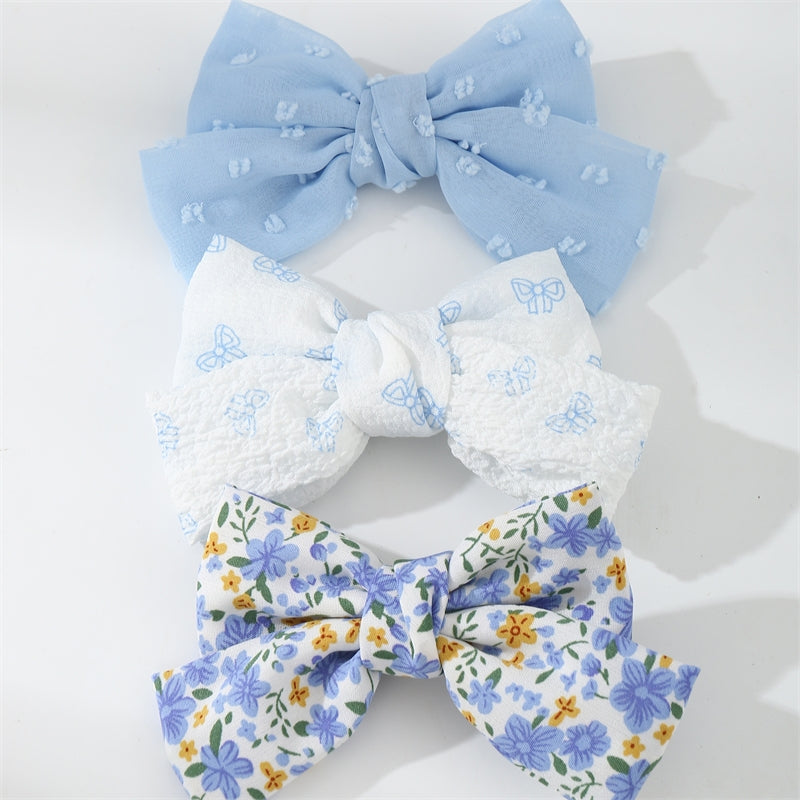 Children's Floral Bow Hair Clip Set - Colorful Fabric & Simple Style