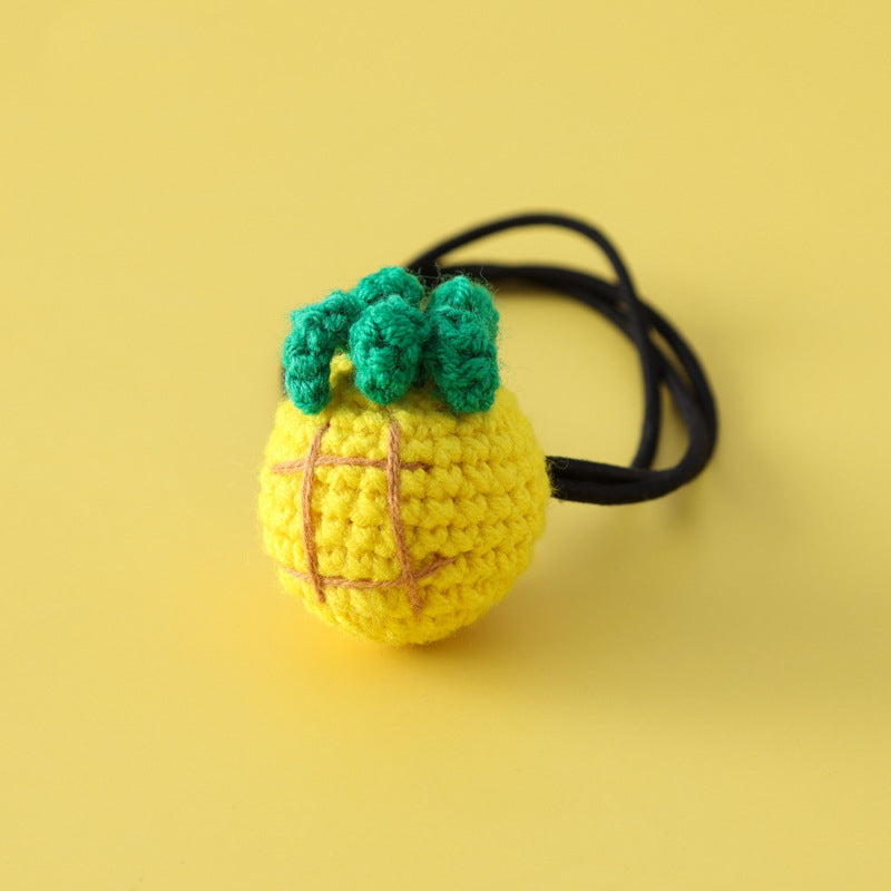 Children's Fruit Yarn Hair Tie - Trendy Crochet Elastic Ponytail Holder for Girls