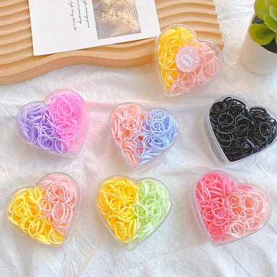 Children's Heart Shaped TPU Stamping Hair Tie Set - Color-Blocking Love Candy Rubber Bands