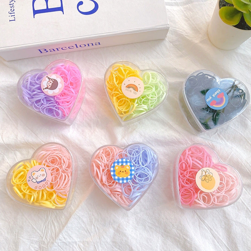 Children's Heart Shaped TPU Stamping Hair Tie Set - Color-Blocking Love Candy Rubber Bands