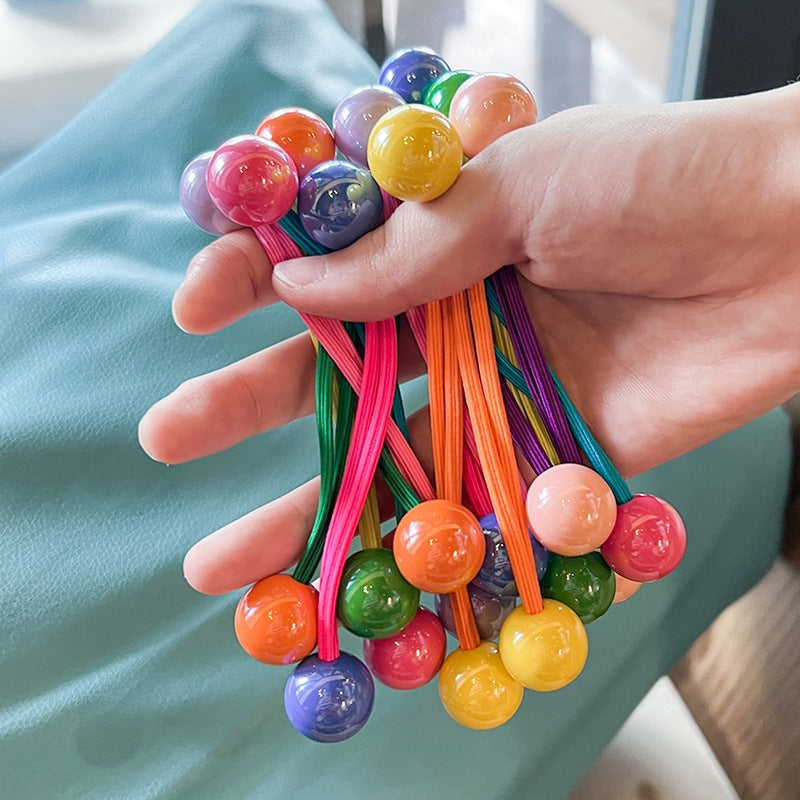 Children's Colorful Acrylic Hair Tie Set - Candy Color & Round Ball Design