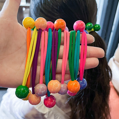 Children's Colorful Acrylic Hair Tie Set - Candy Color & Round Ball Design