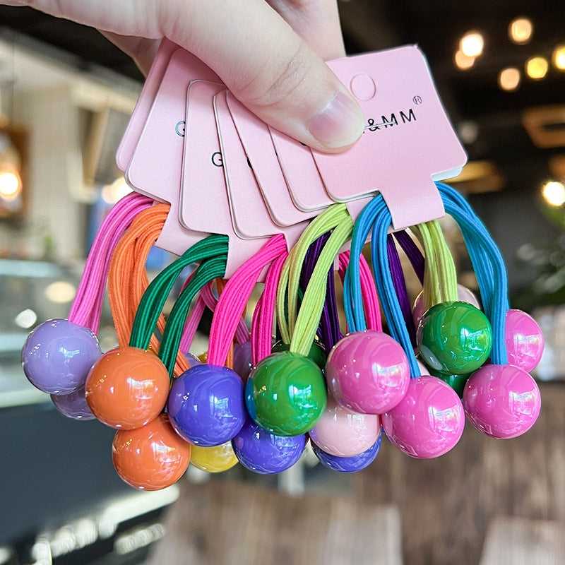 Children's Colorful Acrylic Hair Tie Set - Candy Color & Round Ball Design