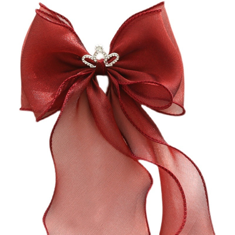 Children's Bow Knot Pearlescent Yarn Hair Clip with Long Streamers