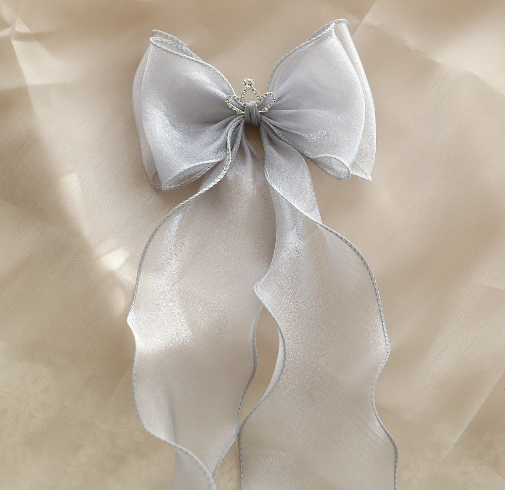 Children's Bow Knot Pearlescent Yarn Hair Clip with Long Streamers