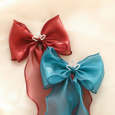 Children's Bow Knot Pearlescent Yarn Hair Clip with Long Streamers