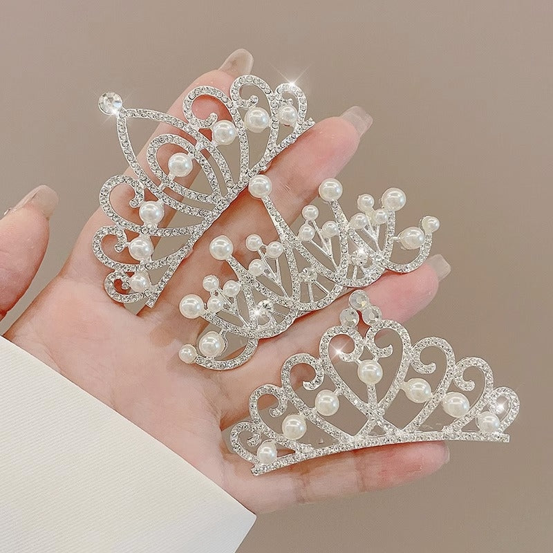 Children's Geometric Pearl Alloy Crown Hair Comb