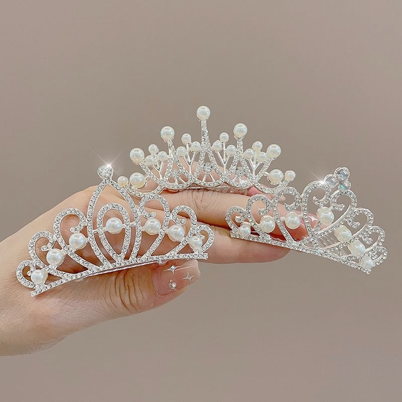 Children's Geometric Pearl Alloy Crown Hair Comb