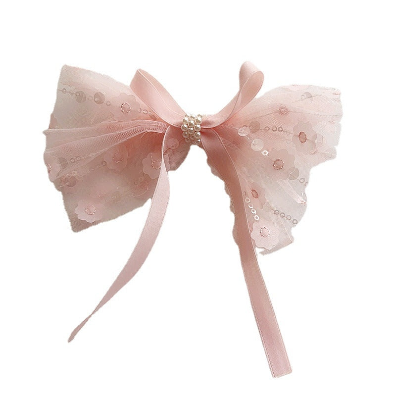 Princess Bow Knot Lace Hair Clip with Pearl Streamer for Girls