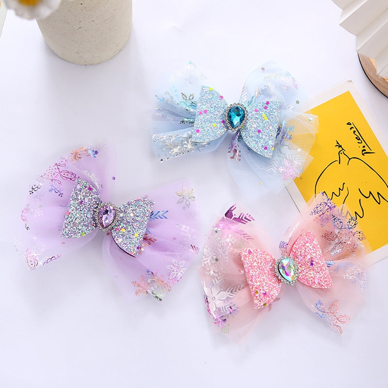 Kids' Princess Glitter Bow Hair Clip with Rhinestones