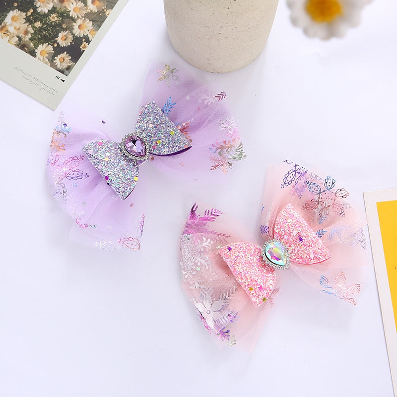 Kids' Princess Glitter Bow Hair Clip with Rhinestones