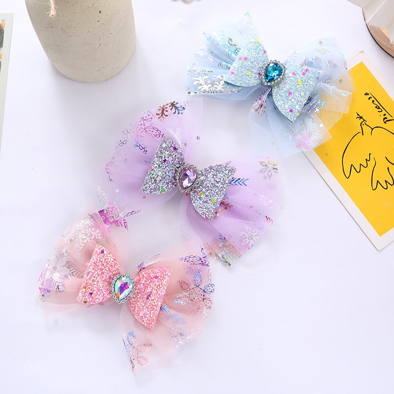 Kids' Princess Glitter Bow Hair Clip with Rhinestones