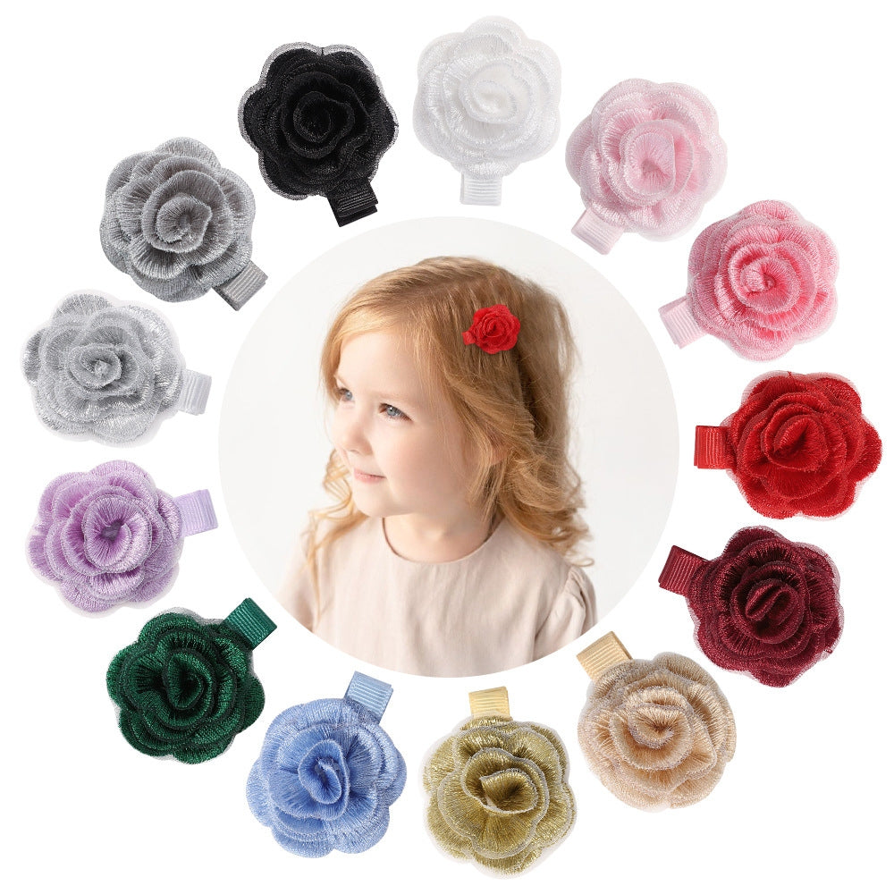 Kids' Floral Bow Knot Hair Clip - Camellia Rose Handmade Fabric Design