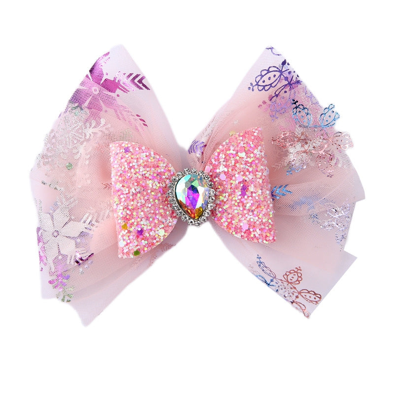 Kids' Princess Glitter Bow Hair Clip with Rhinestones