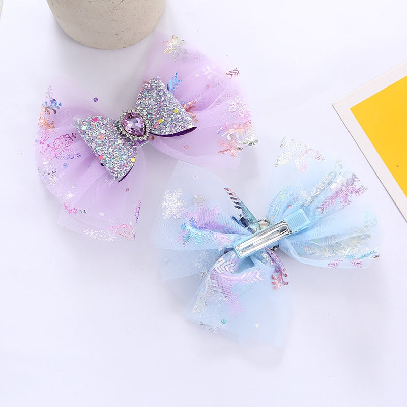 Kids' Princess Glitter Bow Hair Clip with Rhinestones