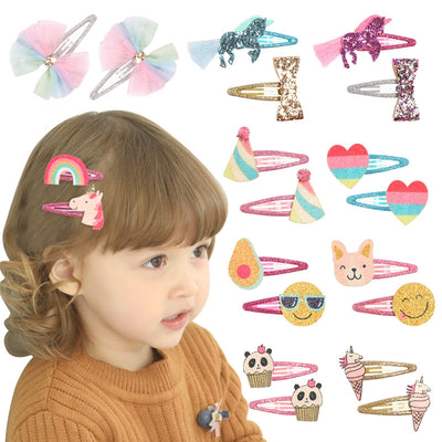 Children's Ice Cream Heart & Unicorn Bow Sequin Glitter Hair Clips Set