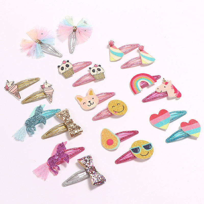 Children's Ice Cream Heart & Unicorn Bow Sequin Glitter Hair Clips Set