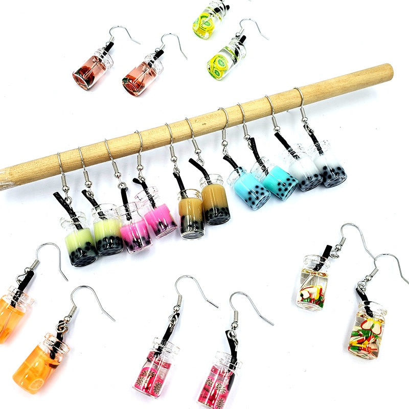 Korea Cute Fruit Pearl Milk Tea Earrings