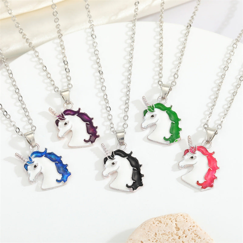 Korean Cute Colorful Pegasus Pendant Necklace Jewelry
