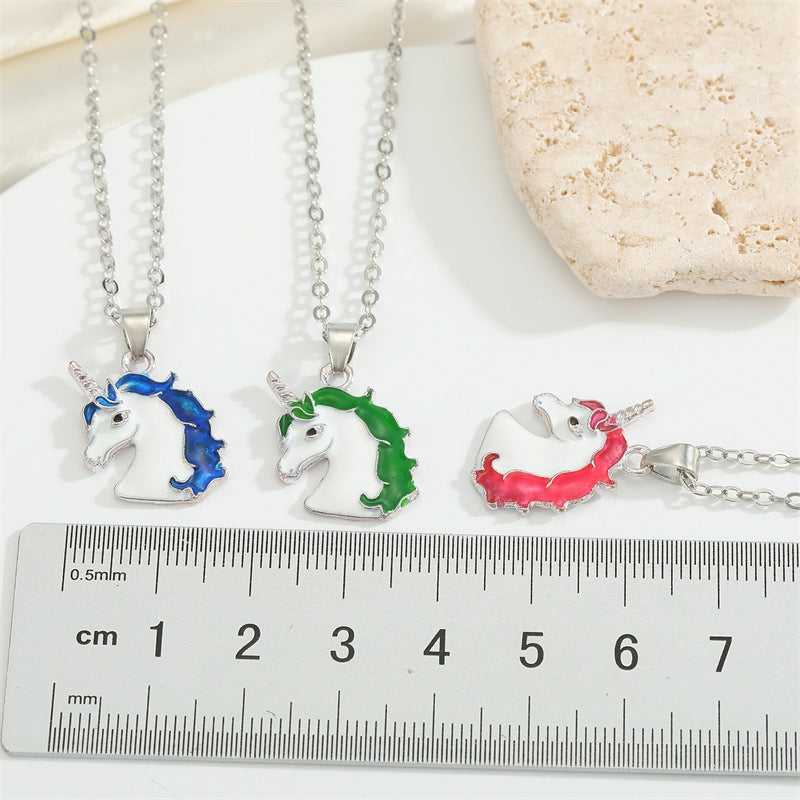 Korean Cute Colorful Pegasus Pendant Necklace Jewelry