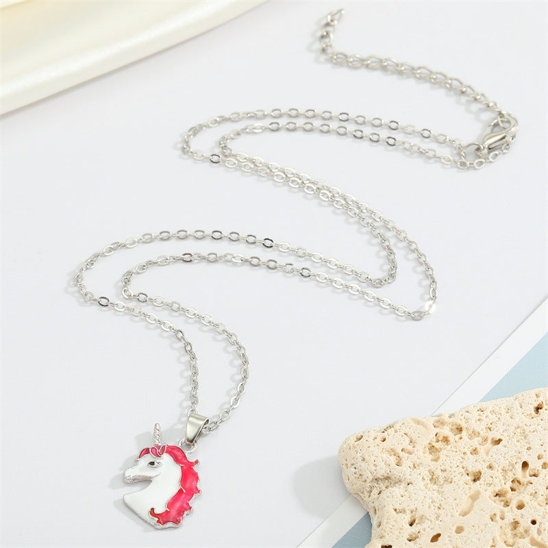 Korean Cute Colorful Pegasus Pendant Necklace Jewelry