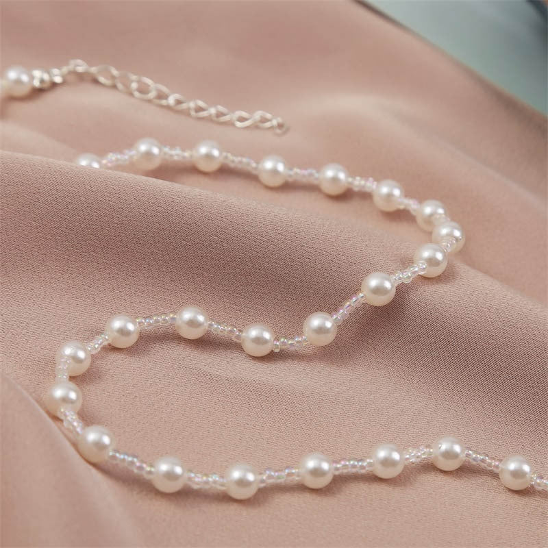 Korean Cute Hand-Woven Imitation Pearl Choker Necklace for Women