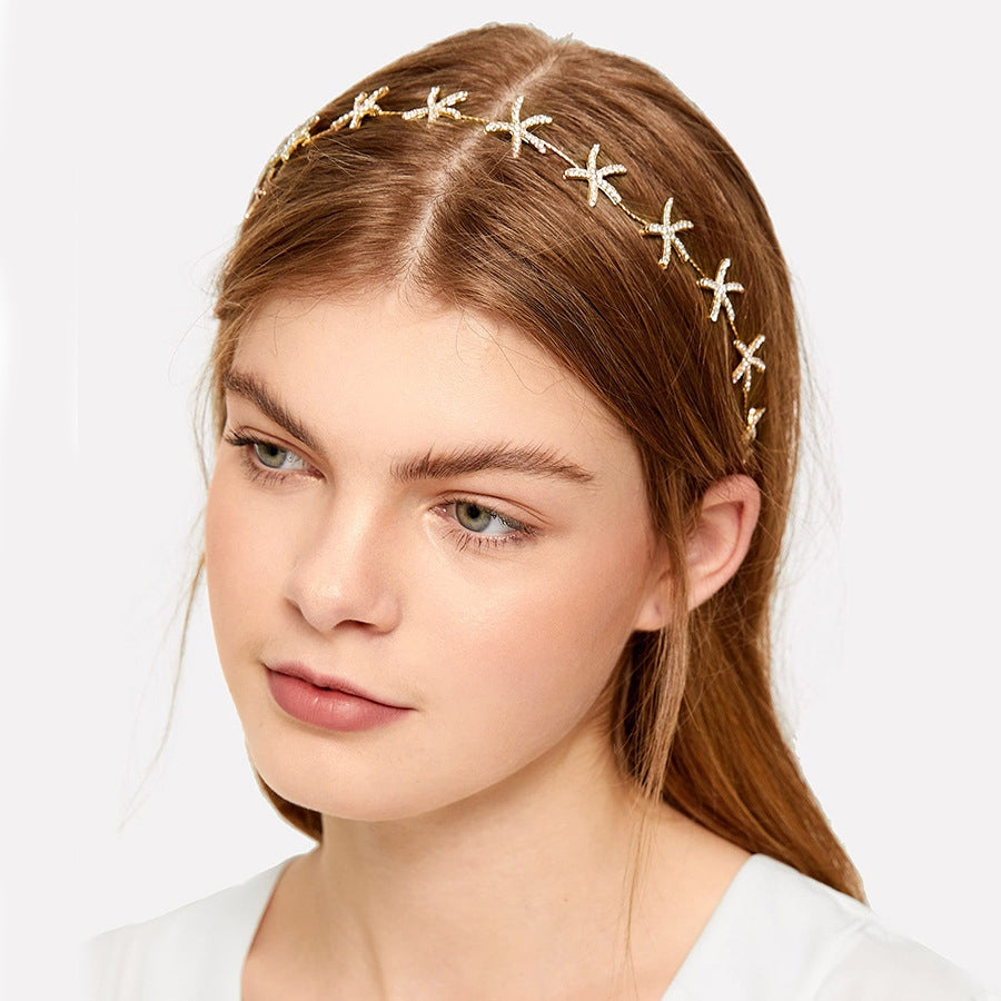 Korean Bridal Rhinestone Star Hairband and Ear Clip Set for Weddings