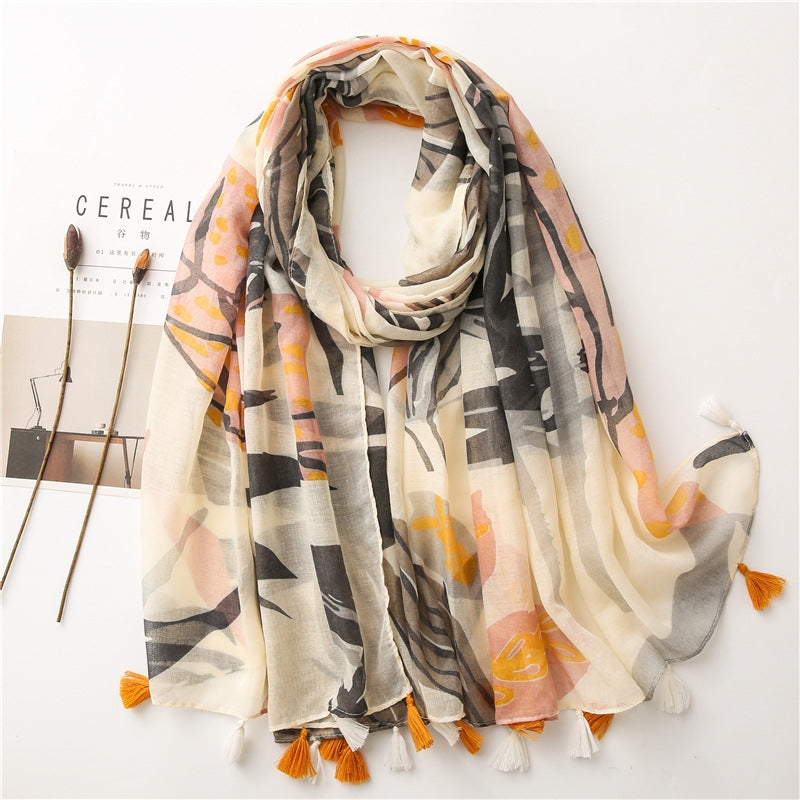 Korean Cotton Linen Scarf Women Plain Spring Silk Shawl Beach Wrap