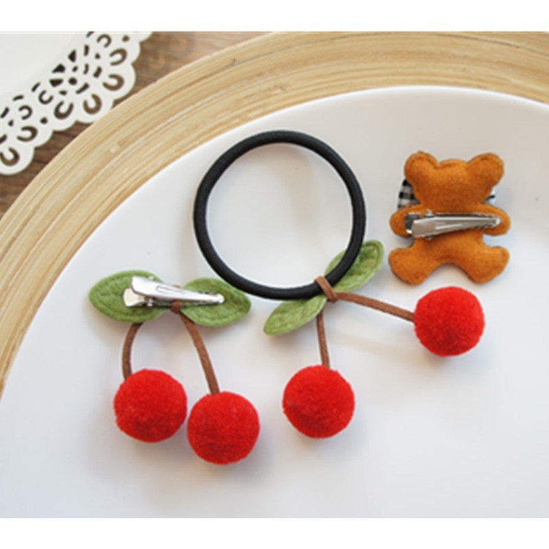 Korean Cute Cherry Hair Ring and Hair Clip Set for Kids