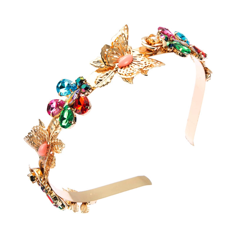 Korean Fashion Hollow Butterfly Flower Metal Headband with Rhinestones