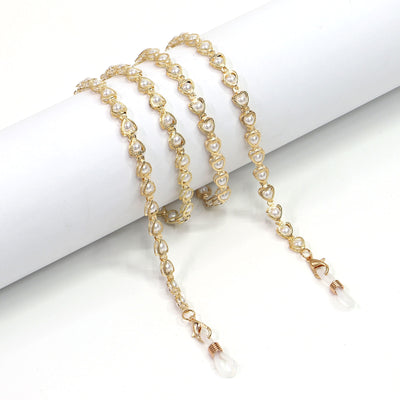 Korean Fashion Simple Gold Peach Heart Pearl Glasses Chain