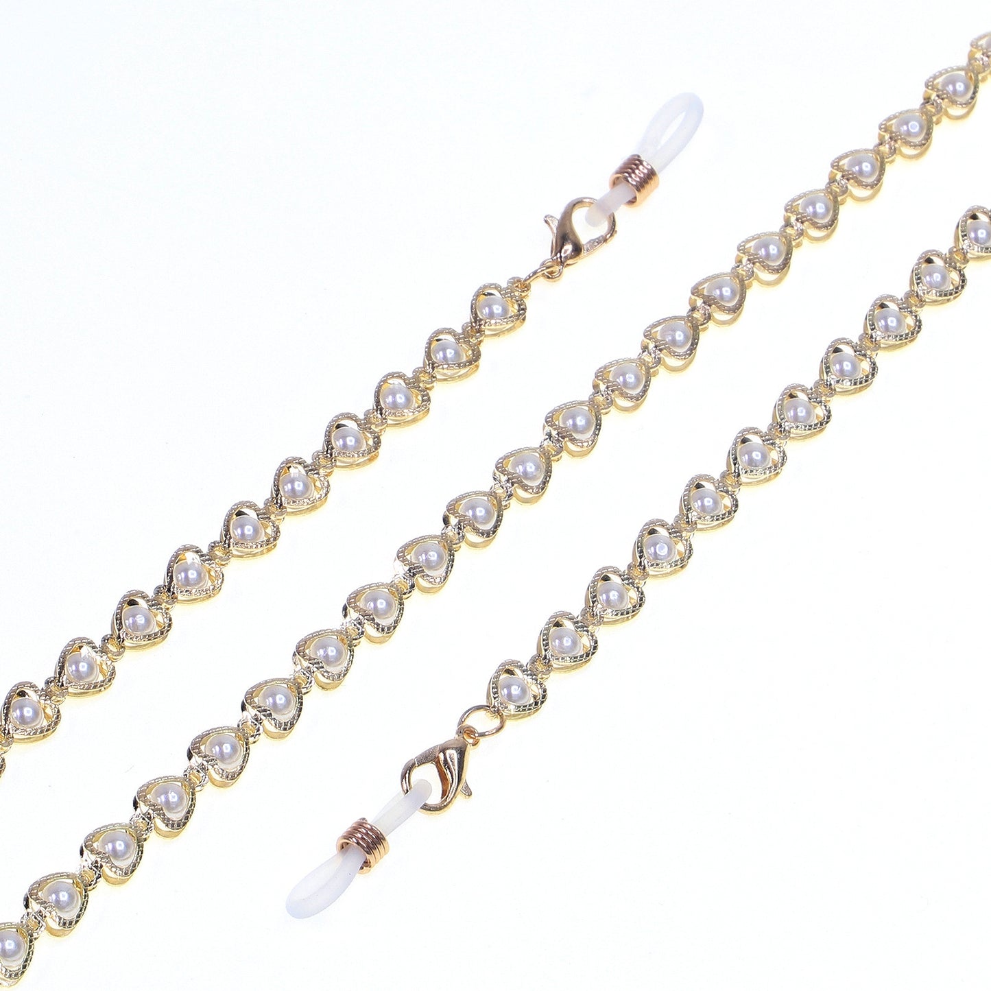 Korean Fashion Simple Gold Peach Heart Pearl Glasses Chain