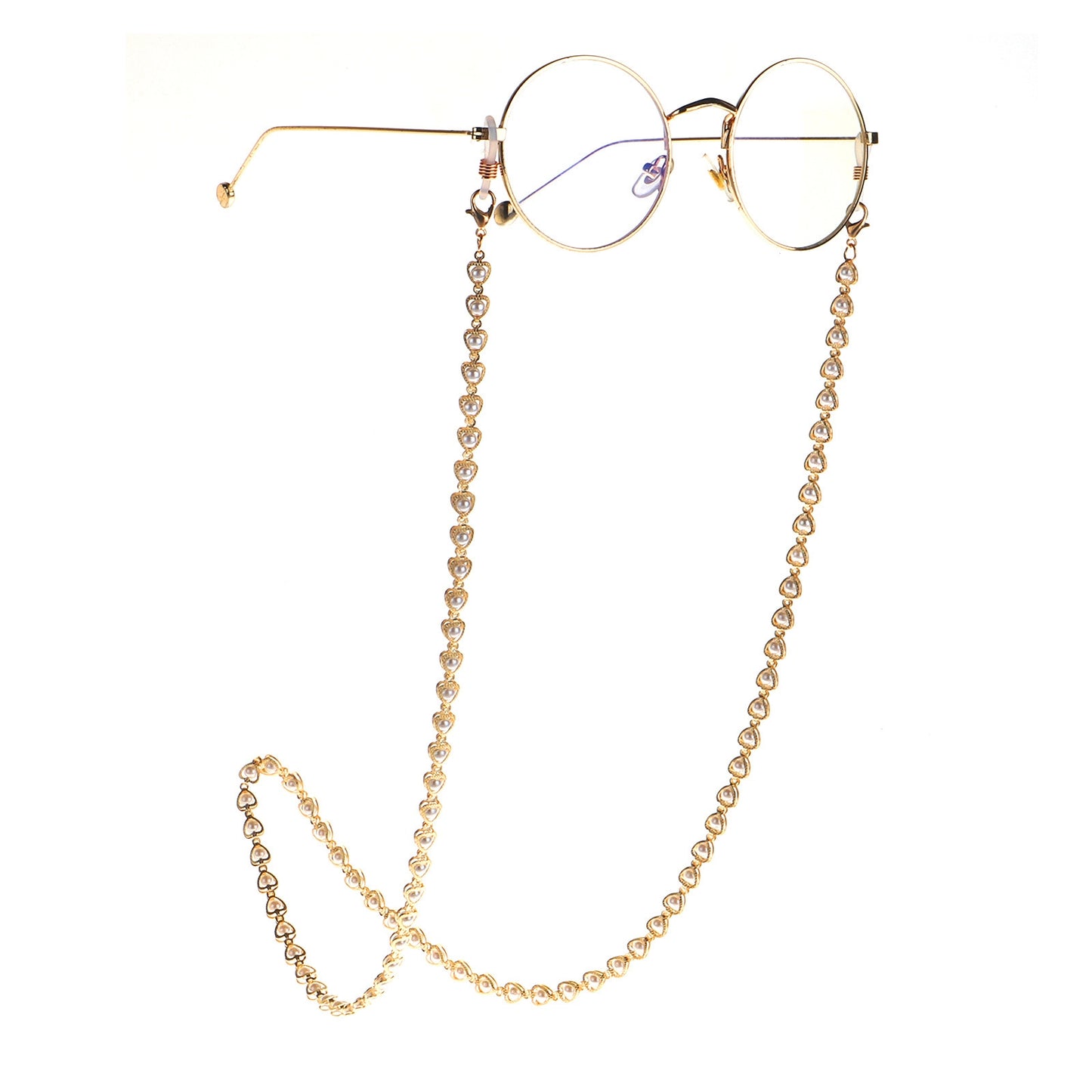 Korean Fashion Simple Gold Peach Heart Pearl Glasses Chain