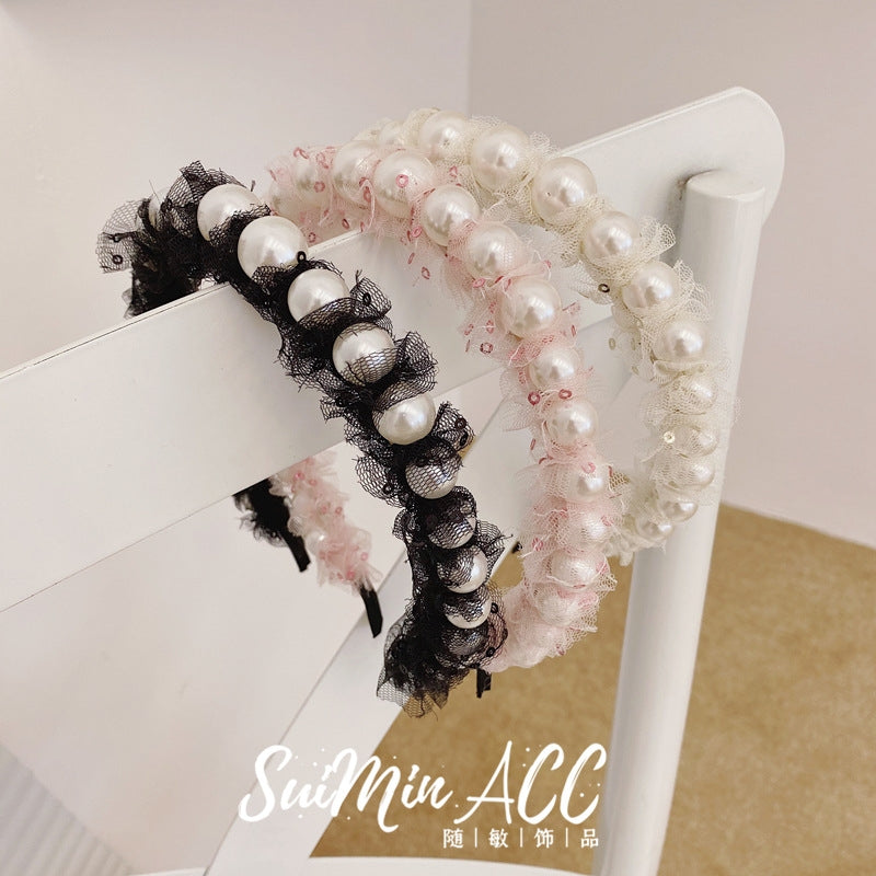 Korean Style Mesh Sequin Pearl Headband Hair Accessory