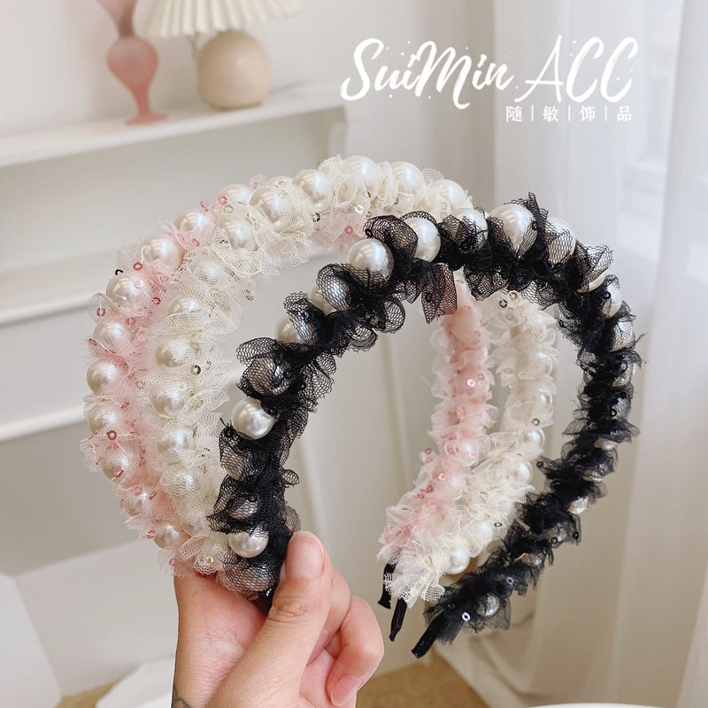 Korean Style Mesh Sequin Pearl Headband Hair Accessory