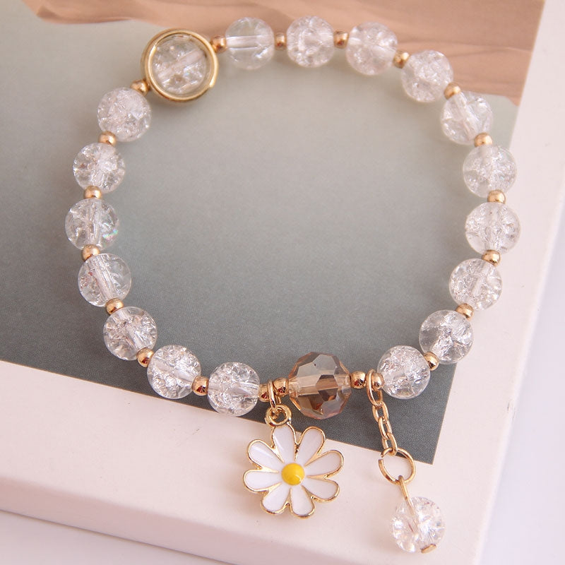 Korean Simple Daisy Pendant Crystal Bead Bracelet for Women