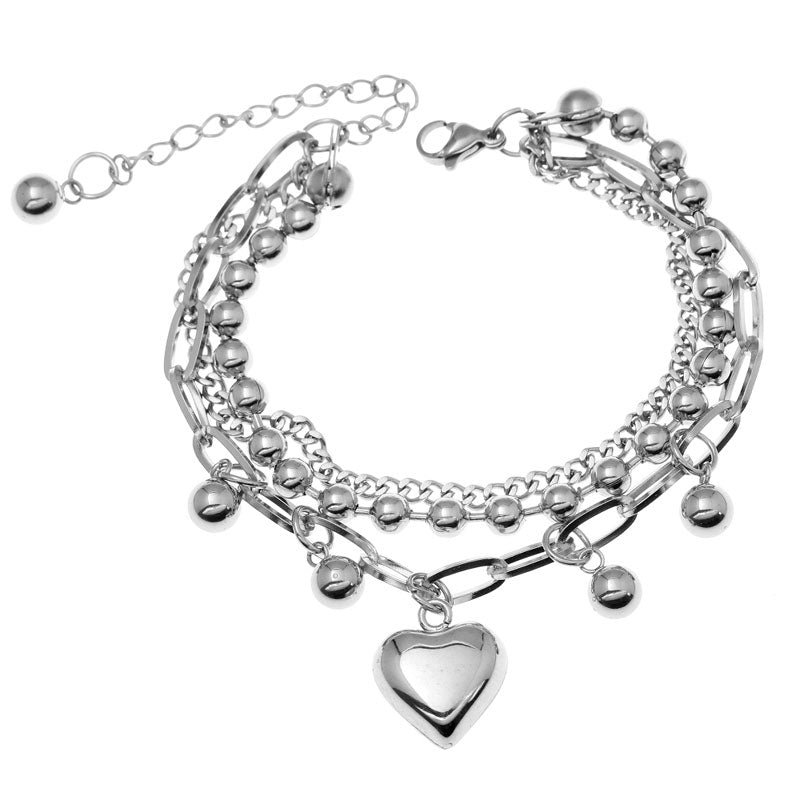 Korean Stainless Steel Love Heart Pendant Rabbit Charm Bracelet