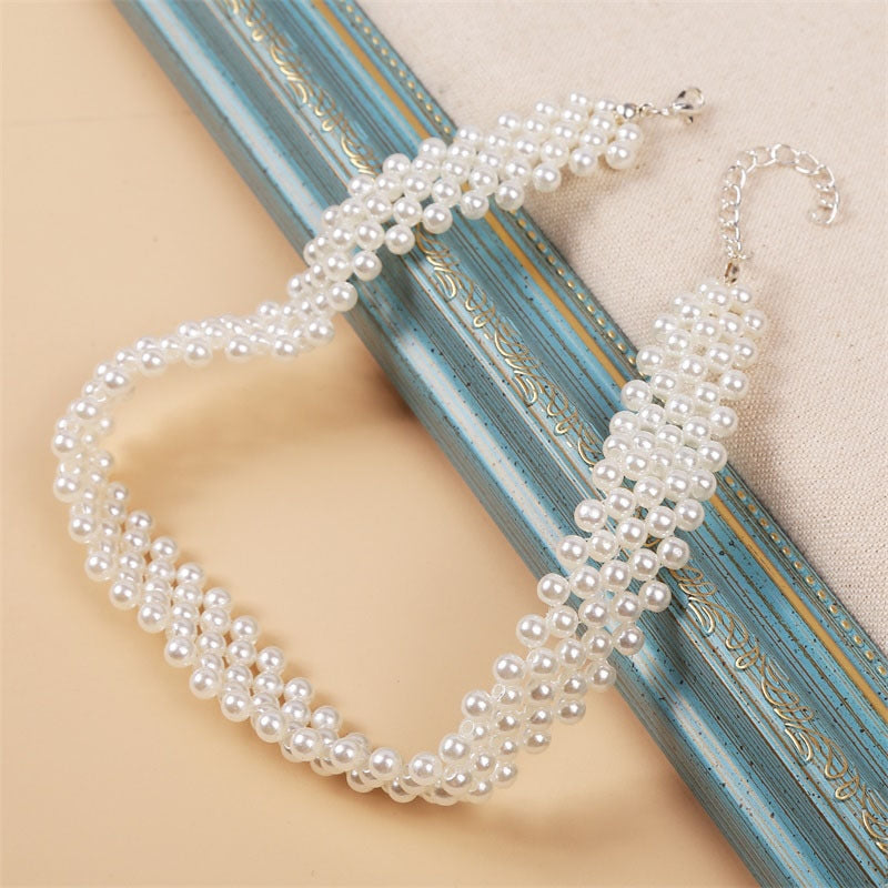 Korean Minimalist Pearl Woven Choker Necklace