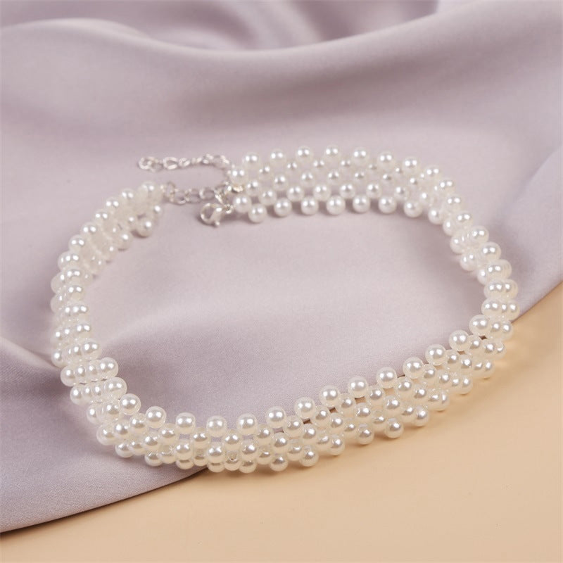 Korean Minimalist Pearl Woven Choker Necklace