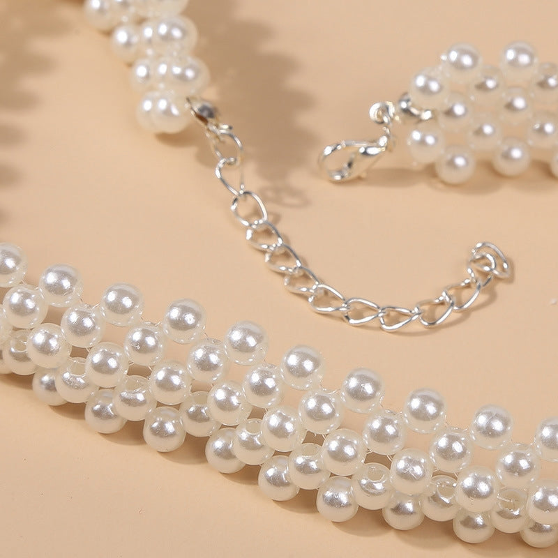 Korean Minimalist Pearl Woven Choker Necklace