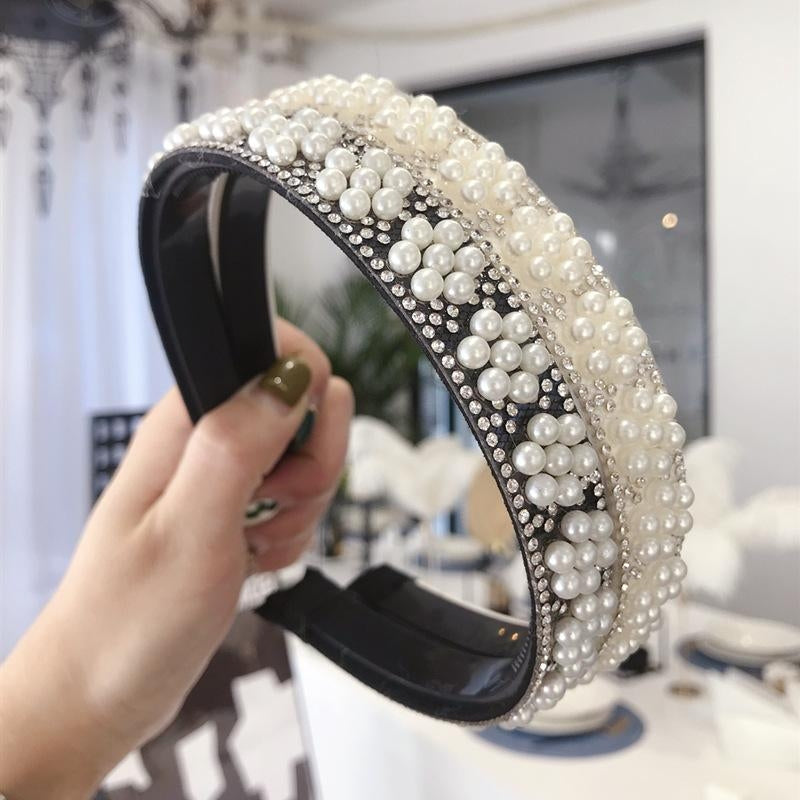 Korean Pearl Flower Rhinestone Metal Wave Headband