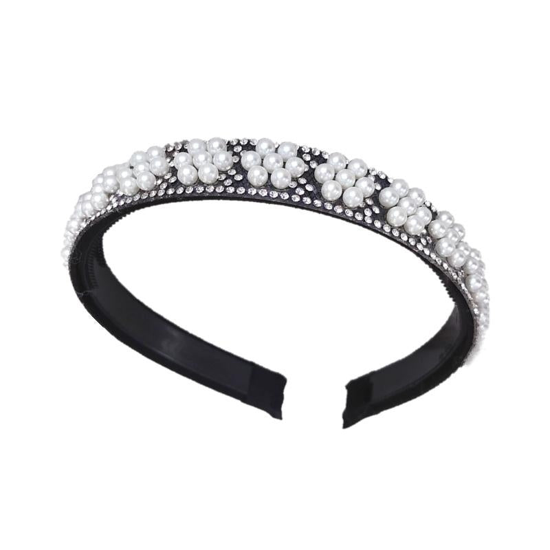 Korean Pearl Flower Rhinestone Metal Wave Headband