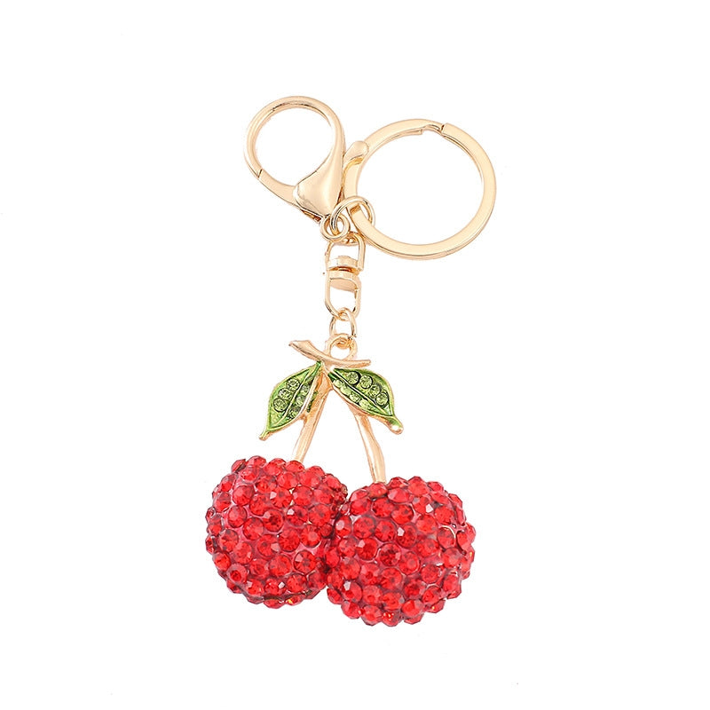 Korean Style Rhinestone Cherry Alloy Keychain Pendant