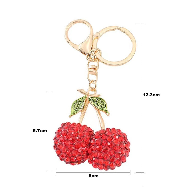 Korean Style Rhinestone Cherry Alloy Keychain Pendant